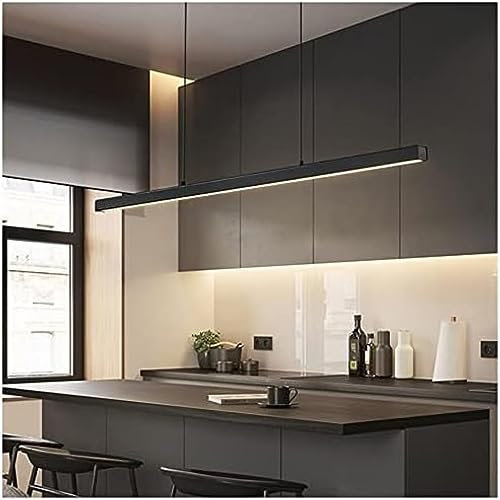 Modern LED Pendant Light Black Linear Chandelier Dimmable Island Pendant Lights With Remote Control Minimalist Ceiling Hanging Lamp 3 CCT Adjustable Brightnessm, For Kitchen Dining Room,80 Cm,Conc