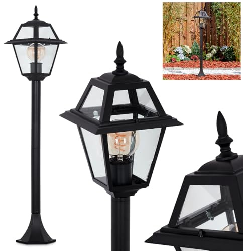 HOFSTEIN Wegeleuchte Fornelos, Wegelampe aus Metall/Glas in Schwarz/Klar, Außenleuchte im Retro/Vintage/Antik/Landhaus-Design für Garten/Außenbereich/Terrasse/Hof, Höhe 100 cm, E27, IP44