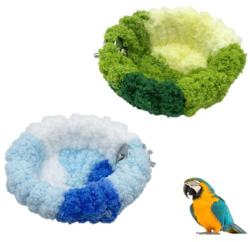Bekecidi 2 Hamacs pour Oiseaux en Polaire Corail Vert Lit pour Oiseaux Portable en Peluche Nid pour Perroquet Lit Chaud et Confortable pour Perruches, Canaris, Perruches, Petits Animaux de Compagnie