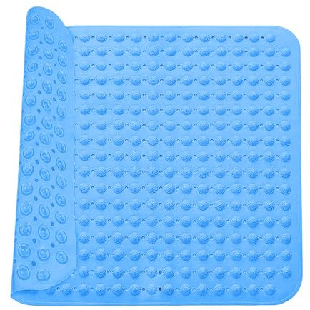 Tappetino Doccia, 48 x 48 cm Tappeto Doccia Quadrato Lavabile in Lavatrice, Tappetino da Bagno Antiscivolo con Ventose, Tappetino Massaggiante Antiscivolo per Doccia e Sauna, Blu Mare