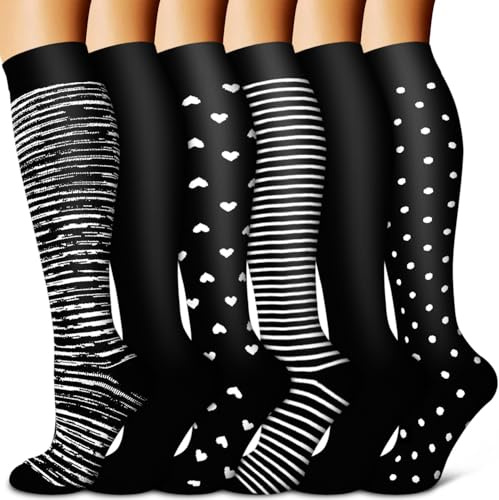 Calze a Compressione per Uomo e Donna, 6 Pezzi, Supporto per Circolazione, per Medici, Correre, Infermieri, Sportivi (A-Assorted-2, S-M)