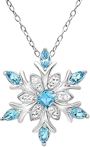 Unified Jewellery Collier avec pendentif flocon de neige topaze bleue pour femme, argent sterling, plaqué rhodium, bijoux d'hiver élégants flocon de neige pour Noël, 827