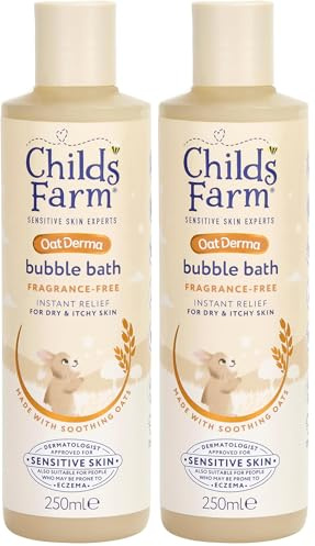Childs Farm OatDerma Bubble Bath, Fragrance Free, Soothing Hydration for Sensitive Skin, Baby, 250ml (Pack of 2)