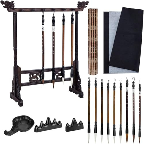Osmond Kit de Brosse de Calligraphie Chinoise Complète Complète pour Aquarelle avec Support de Pinceau et Chiffon D'Écriture D'Eau