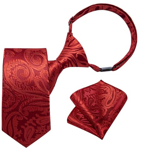 DiBanGu Silk Woven Tie Pre-Tied Necktie Set for Boys In Gift Box,Red Colour