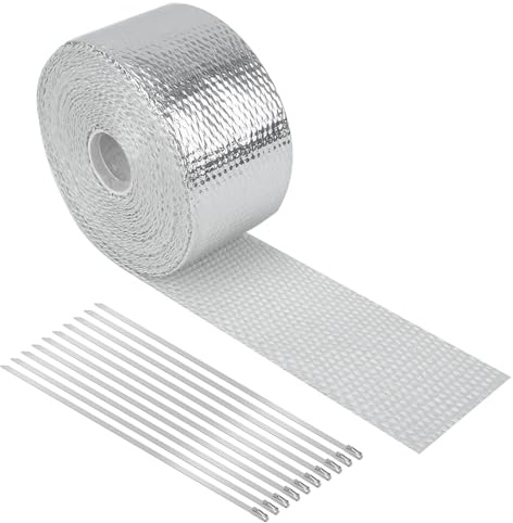Zyiphor 5M Bande Thermique Echappement Ruban Isolant Thermique Moto Bande Isolante Thermique avec 10 Collier Serrage Inox pour Tuyeau Collecteur Echappement Moto
