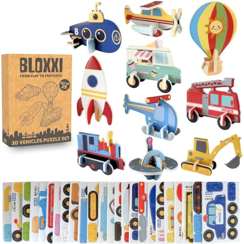 BLOXXI Set 25 Puzzles 3D Vehiculos para Niños, detallitos Celebraciones