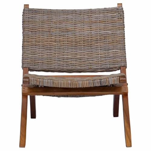 Vorpalize Silla de relax natural de ratán Kubu y madera maciza de caoba, 60 x 77 x 70 cm, cómodo sillón para salón y jardín, fácil de montar, silla de jardín duradera, ideal para balcón y salón