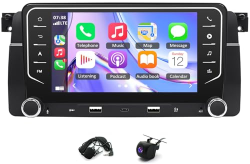 7 Inch Doble DIN Autorradio para BMW 3 Series 325i 330i M3 E46 1998-2006 con Wireless Carplay Android Auto, 2+32G Android 14 Car Radio GPS Navi Dab Radio Bluetooth WiFi FM AHD Backup Camera RDS SWC