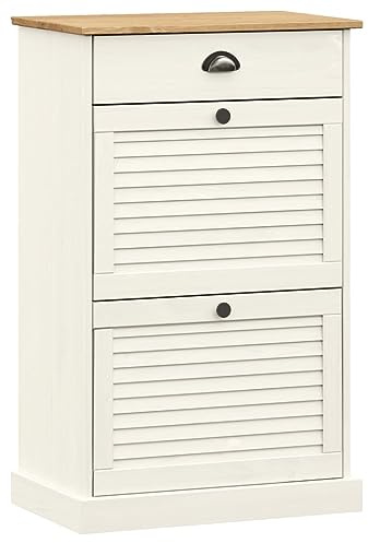 QJBSAVVA Scarpiera VIGO 60 x 35 x 96 cm, in legno massiccio di pino, con cassetto e ante in design a persiana, per corridoio e ingresso