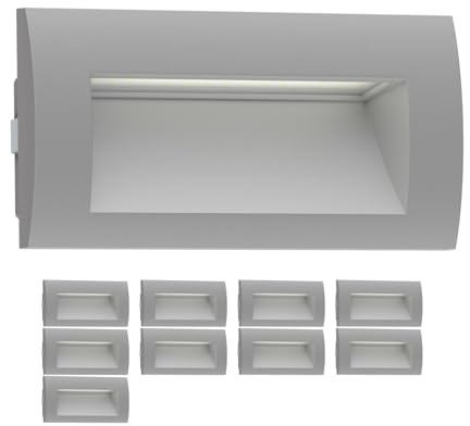 ledscom.de 10 Lampada da incasso a parete a LED ZIBAL, downlight per esterni, IP65, grigio opaco, 140 x 70 mm, 3,3 W, 209lm, bianco caldo