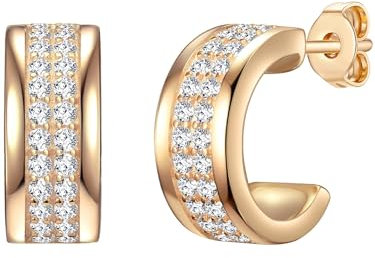 Rafaela Donata Damen Creolen aus 925/- Sterling Silber gelbvergoldet mit Zirkonia weiß - Silbercreolen Halbcreolen Stecker klassisch Gelbgold