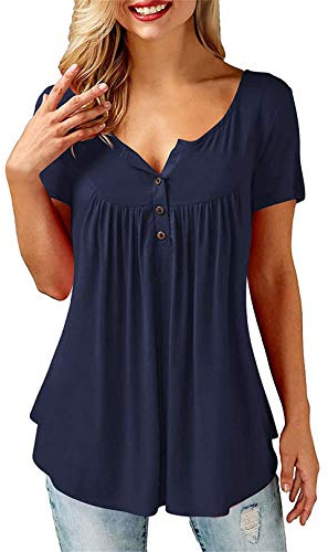 Beluring Ladies Casual V Neck Short Sleeve Tops Summer Tunic Shirts Blouse Navy Size 16 18