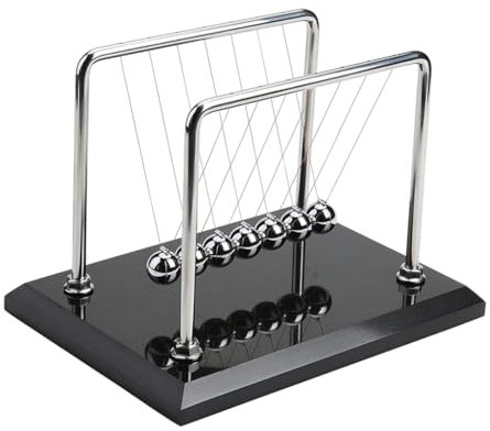 CERROPI Newton Cradle | Newton Pendel Hochwertig | Kugelstoßpendel Unendlich mit 7 Kuglen | Klassiches Newton Kugelspiel | Physik Deko für Schreibtisch | Marmorsockel | 25cm | Schwungzeit 55 Sekunden