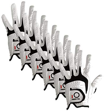 FINGER TEN Golfhandschuhe Herren Linke Rechte Hand Golf Handschuhe Leder Cabretta Handschuh Links orde Rechts Wert 6 Stück (Not Paar), Golfhandschuh Männer Golfer Allwetter Griff (Links M, 6 Stück)