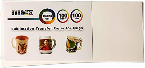 BVH Direct Mug Size Pre-Cut Sublimation Paper 100gsm (100 Sheets) for EPSON, RICOH, and SAWGRASS 24x10CM Subli Style