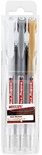 edding 2185 roller gel - blanco, oro, plata - juego de 3 - 0,7 mm - bolígrafo de gel para escribir, colorear o decorar bullet journals - rotulador de gel para mandalas