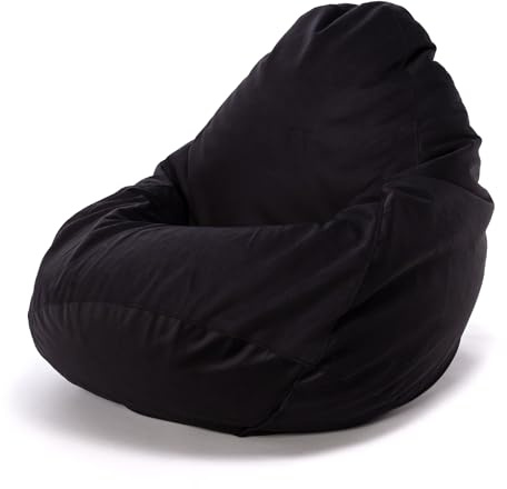 Ecopuf - Fuzzy Amore Plush Puff - Chaise Longue i mikrofiber - Inomhusfåtölj - Sittsäck Barnrum - Väska med polystyrenbollstoppning - 80x110cm - XL - Svart A22
