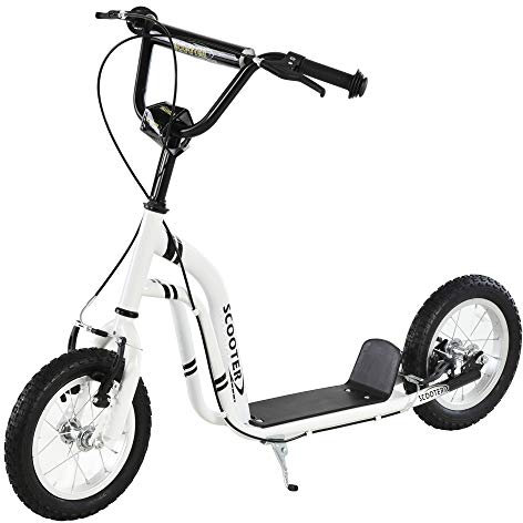 HOMCOM Kids Scooter, Teen Push Scooter with Big Wheels, 85-95cm Adjustable Handlebar Height, Dual Brakes, for Ages 5+ Years, White