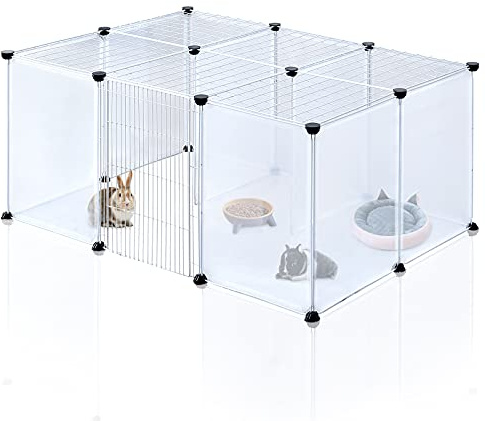 BRIAN & DANY Pet Playpen, Portable Plastic Yard Fence for Small Animals with Door, 18 Panels, 17.7 X 13.8 inches, Smoke