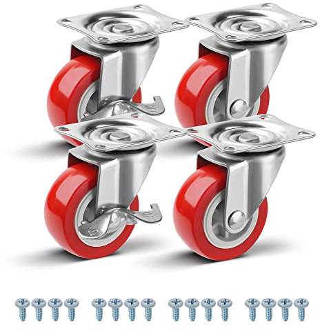 WISD Juego de 4 Ruedas para Muebles con 2 Freno, 50mm Hasta 140kg, Sin marcas de rodadura, Ruedas pequeñas giratorias para interior y exterior