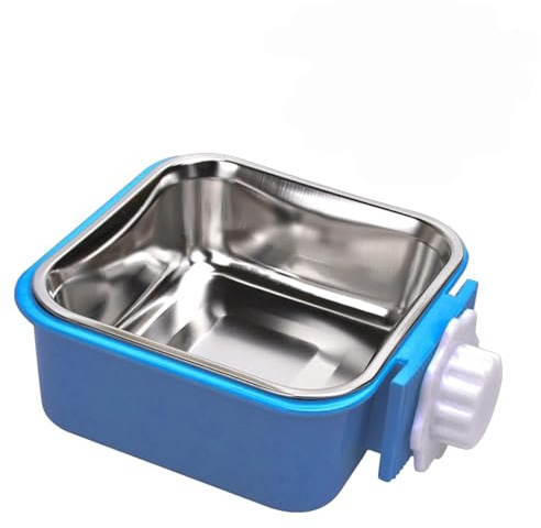 Pet Hanging Bowl for Crates, 2 in 1 Small Dog Bowl Puppy Bowl Removable Stainless Rabbit Bowl Cat Feeder Food Water Bowls for Puppy Cat Bird Rabbit Hamster Guinea Pig Ferret Small Animals (Blue)