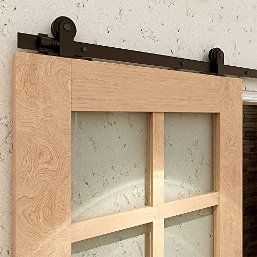 Schiebetürbeschlag Doppeltür 244cm Schiebetüren Schiebetürsystem Komplettset Laufschiene Rollen Set Schwarz für 2 Holztür 61cm Breit, Kleine Rolle in T-Form