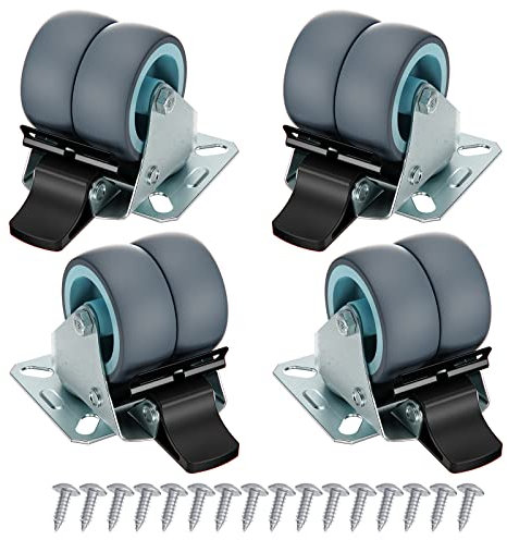 4er Set Möbelrollen 50 mm, Schwerlastrollen mit Bremse bis 40 kg pro Rad, Lautlos abrollende Doppelrollen, Strandkorbrollen, Lenkrollen für Rasen und Sand, Transportrollen