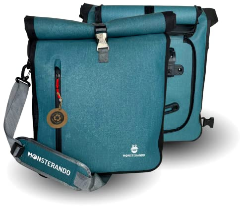 MONSTERANDO 3-in-1-Fahrradtasche Business, nachhaltig recyceltes PET-Material, geeignet als Gepäckträgertasche, Rucksack und Umhängetasche - wasserdicht - 25 l- ozeanblau