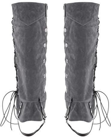 Dickly Piraten Stiefelstulpen Kostümzubehör Kunstleder Ritter Krieger Stiefelstulpen Mittelalterliche Beinstulpen für Cosplay Bühnenparty Erwachsene Herren, GRAU
