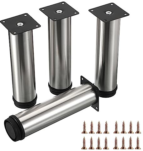SUMTree 20CM 4 Stück Möbelfüße aus Edelstahl Schrankfüße Beine für Stühle Tisch Schrank und Sofa Möbelbeine Einfachen Montage Runde Verstellbar Rostschutz mit Schrauben(Siber)