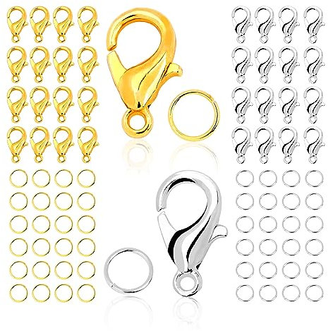 Verschlüsse für Armbänder,moinkerin 100 Stücke Armband Verschluss（Gold und Silber） mit 200 Biegeringe,Kettenverschluss Armband Verschlüsse für Schmuckherstellung