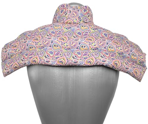 Saco térmico de semillas (algodón orgánico Psychedelic Heart) - Cojín nuca y hombros con cuello - Almohada cervical - Pepitas de uva -