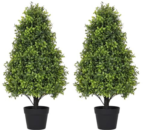 Azoco 0,8 m Formschnittbäume Künstliche Outdoor 76,2 cm Künstliche Bäume für den Außenbereich Kunstpflanzen UV-beständig Künstliche Pflanzen im Freien Dekor 2 Stück