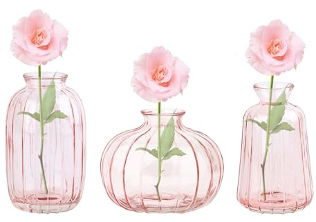 Set di 3 vasi di vetro piccoli per decorazione da tavolo, set di vasi decorativi per matrimoni, decorazione da tavolo (rosa)