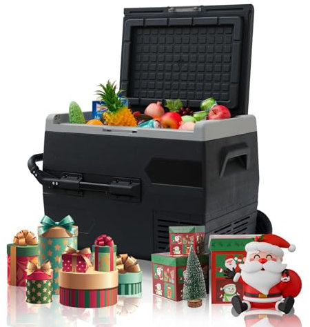 Techomey 65L Kompressor-Kühlschrank 12v 24v, Tragbarer 12V Autokühlschrank mit Abnehmbaren Rädern, Camping Kühlbox 12v 230v für Auto, LKW, Boot, Silent