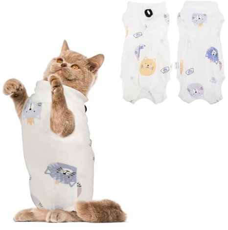 WLLHYF Genesungsanzug für Katzen, Atmungsaktiver Einteiler für Kätzchen Ganzkörper-Kleidung Spay-Kegel Nach Kastrationsoperationen Anti-Lecken Schutz für Bauchwunden (M)