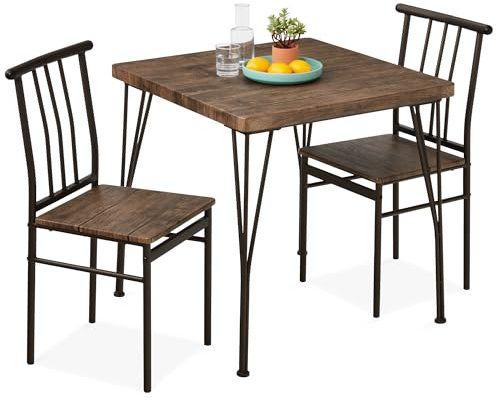 Best Choice Products 3-Piece Dining Set Modern Dining Table Set, Metal and Wood Square Dining Table for Kitchen, Dining Room, Dinette, Breakfast Nook w/ 2 Chairs - Dark Brown