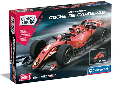 Clementoni Mechanics 55525 Coche de Carreras, Kit de Construcción de Coche con Todas Las Piezas, Adecuado para Aprender Principios de Ingeniería y Mecánica, 8 años+