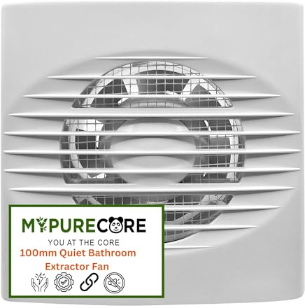 MYPURECORE 100mm Silent Bathroom Extractor Fan with Timer & Hygrostat - IPX4 Water-Resistant, Efficient Humidity Control for Kitchens, Showers, and Workshops, Durable ABS with UV Protection