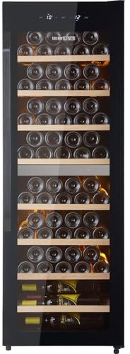 LichtLuxus Weinkühlschrank 2 Zonen für 71 Flaschen, Freistehend Getränkekühlschrank mit Glastür, 5–10°C/12–20°C, UV-Schutz, LED-Beleuchtung, Energieeffizienzklasse F