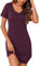Demegimi Chemise de Nuit Cotton Vêtements de Nuit en Dentelle Robe de Nuit à Manches Courtes Grande Taille Sensuelle Large Robe de Nuit Col en Rond(Violet,3XL)