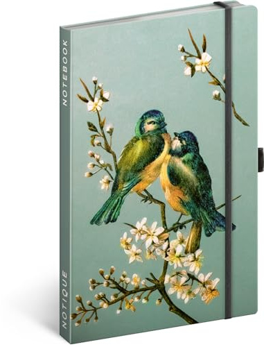 NOTIQUE Carnet de notes à points avec élastique 13x21cm environ A5, Notebook à couverture rigide design à points, bloc-notes, cahier de notes, journal, agenda pour adultes, femmes (Oiseaux artisanaux)