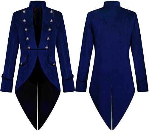 AGYMNX Veste Steam Punk pour homme - En velours - Style gothique - Manteau steampunk - Jupe de marche - Uniforme victorien - Long smoking pour homme - Costume d'Halloween - Carnaval - Fête - Cosplay,