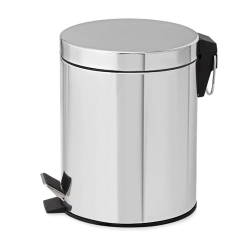 PALUPLUS Cestino da Bagno in Metallo con Coperchio, Misura 20,5x28 cm e Capacità 5 Litri, Pedale Apertura Automatica, Pattumiera con Secchio Estraibile per salviette, cosmetici -2117F