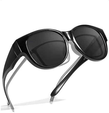 SIPHEW Gafas de sol polarizadas para hombres y mujeres, gafas de sol grandes con protección UV400, forma redonda que se adapta a gafas normales, A08-negro-gris