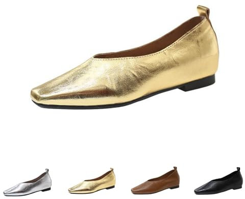 Bailarinas para mujer con punta puntiaguda, zapatos planos, zapatos de ballet cerrados, zapatos de baile de piel baja, zapatos de piel suave, sin cordones, zapatos casuales, zapatos de verano, dorado,