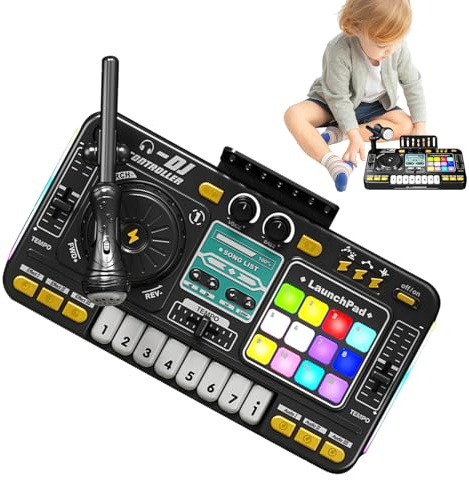 Kids USB-laddning bärbart piano tangentbord - interaktiv DJ-mixerleksak | färgglatt upplyst digitalt musikinstrument | Pedagogiskt musikspel set för pojkar flickor hemunderhållning