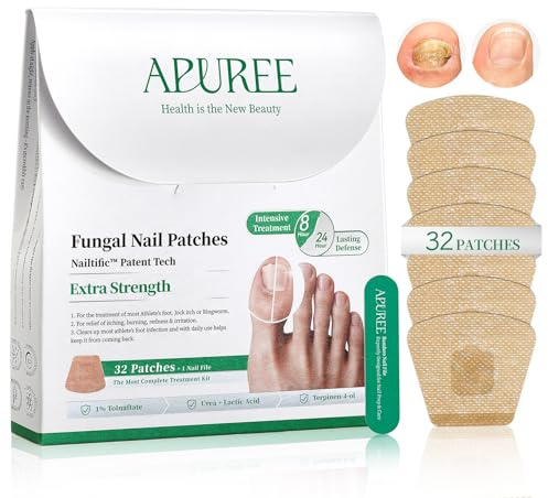 APUREE Fungal Nail Patches Extra Strength: True 1% Tolnaftate| FSA-HSA |8H Overnight Toe Nail Fungus Treatments|Repair For Discolored Yellow Brittle Damage Nails|Restores Healthy Appearance|32 Patch