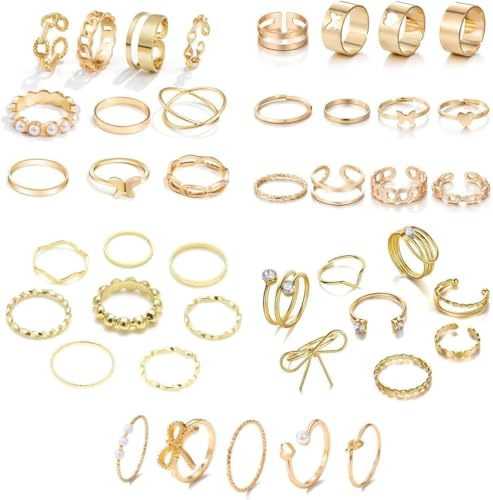 XFSRG 43 st ringar dam set med justerbara eleganta smycken hjärta orm ring guld ring stapelbara ringar set smycken kvinnor gåva
